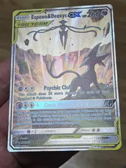NM Pokemon Cards Espeon & Deoxys GX SM240 Full Art Black Star Promo TCG Tag Team - Image 3