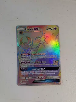 Pokemon TCG Lunala GX Rainbow Secret Rare Card Sun & Moon 153/149 - Image 1