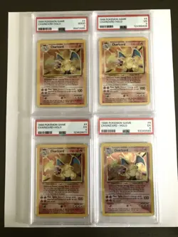 (4) PSA 1999 Pokemon Charizard Base Set Unlimited Holo 4/102 LOT (PSA 5,5,3,2) - Image 1