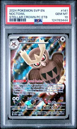2024 POKEMON SVP STELLAR CROWN POKEMON CENTER ETB PROMO #141 NOCTOWL PSA 10 - Image 1