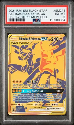 2021 POKEMON SM BLACK STAR PROMO #SM248 FULL ART/PIKACHU & ZEKROM GX PSA 6 - Image 1