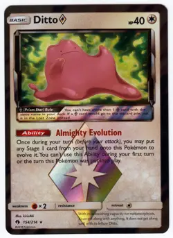 Ditto Prism Star 154/214 Pokemon TCG SM - Lost Thunder Prism Rare NM - Image 1