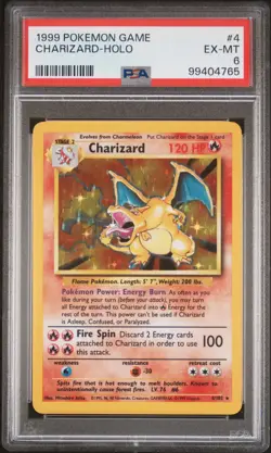 PSA 6 EX-MT 1999 Pokemon Charizard Base Set Unlimited Holo 4/102 Trading Card - Image 1