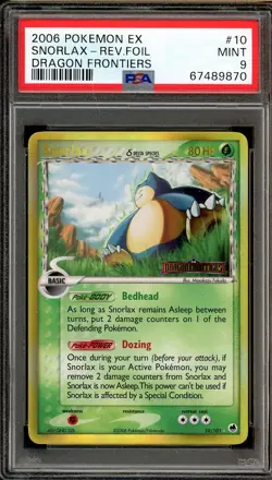 POKEMON EX DRAGON FRONTIERS SNORLAX STAMPED REVERSE HOLO FOIL 10/101 PSA 9 MINT - Image 1