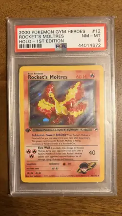 2000 Pokemon Gym Heroes 1st Edition Holo Rocket's Moltres #12 PSA 8 - Image 1