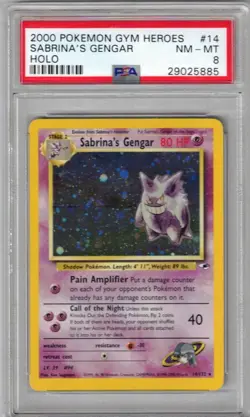 2000 POKEMON GYM HEROES 14/132 SABRINA'S GENGAR HOLO PSA 8 - Image 1