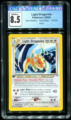 CGC 8.5 Light Dragonite 1st Edition Holo Rare Neo Destiny 2002 Pokemon Card #14 - Image 1