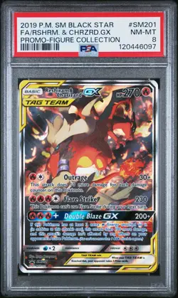 2019 POKEMON SM BLACK STAR PROMO #SM201 FULL ART/RESHIRAM & CHARIZARD GX PSA 8 - Image 1