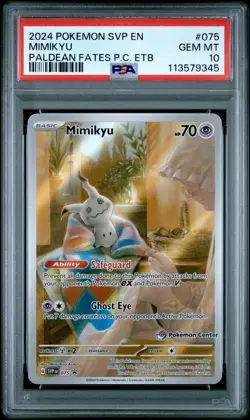 2024 POKEMON PALDEAN FATES POKEMON CENTER ETB PROMO SVP #075 MIMIKYU PSA 10 - Image 1