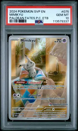 2024 POKEMON PALDEAN FATES POKEMON CENTER ETB PROMO SVP #075 MIMIKYU PSA 10 - Image 1