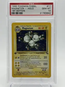 1999 Pokemon Fossil Magneton #11 1ST Edition PSA 10 - Image 1