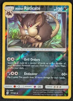 Alolan Raticate 2017 Sun & Moon Reverse Holo Pokemon Card 77/149 (NM) - Image 1