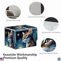 Enchanting Cat & Starry Night Magnet Case for MTG Deck Box - Holds 200 Cards - Image 3