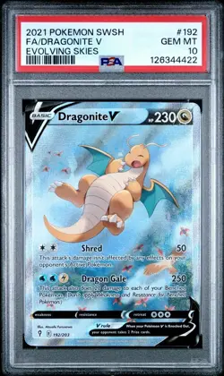 Pokemon Dragonite V Alt Full Art 192/203 Evolving Skies #192 GEM MINT PSA 10 - Image 1