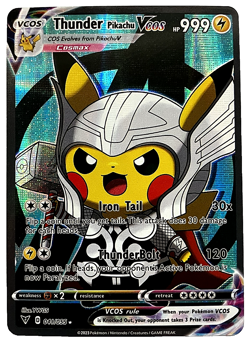Thunder Pikachu Pokemon Card VCOS Holo Cosplay w/ - Image 1
