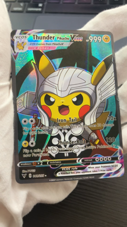 Thunder Pikachu Pokemon Card VCOS Holo Cosplay w/ - Image 2