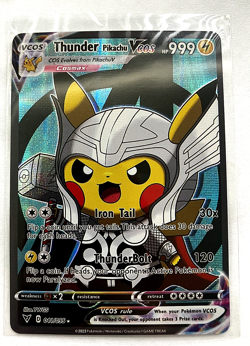 Thunder Pikachu Pokemon Card VCOS Holo Cosplay w/ - Image 4