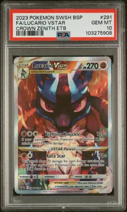 2023 POKEMON SWSH BLACK STAR PROMO #291 FULL ART/LUCARIO VSTAR PSA 10 - Image 1