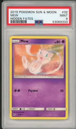 2019 Pokemon Sun & Moon Hidden Fates Mew #32 PSA 9 - Image 1