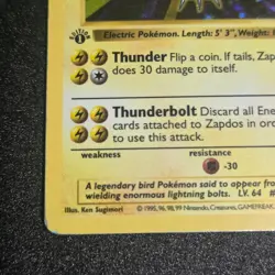 Pokemon TCG Base Set (Shadowless) First Edition Zapdos (16/102) Moderate Played - Image 5