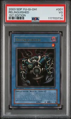 2003 YU-GI-OH! STARTER DECK: PEGASUS 1ST ED #001 RELINQUISHED PSA 3 - Image 1