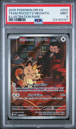 2025 POKEMON DRI EN-DESTINED RIVALS ILLUSTRATION RARE TEAM ROCKET'S MEOWTH PSA 9 - Image 1