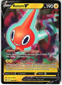 Rotom V 058/196 Pokemon SWSH11: Lost Origin Holo Ultra Rare NM - Image 1