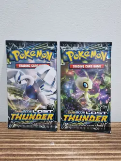 x2 Pokemon Sun & Moon Lost Thunder Factory Sealed Booster Packs Lugia & Celebi - Image 1