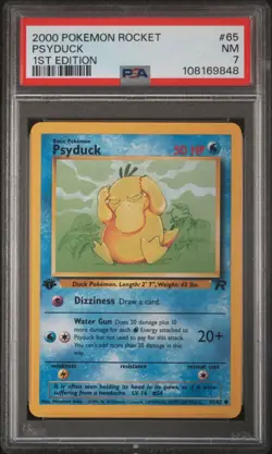 TCG 1999 Pokemon TEAM ROCKET Non-Holo 1ST Edition Card PSYDUCK # 65 PSA 7 - Image 1
