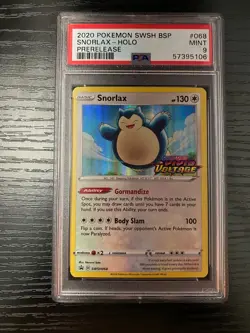 PSA 9 MINT Snorlax SWSH068 PRERELEASE Vivid Voltage PROMO Pokemon Card - Image 1