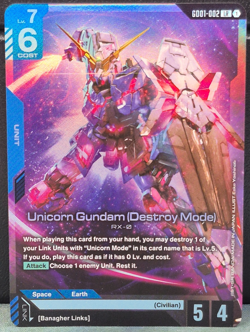 Unicorn Gundam Destroy Mode GD01-002 LR Foil Newtype Rising Card Game RX-0 NM - Image 1