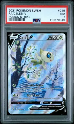 2021 POKEMON SWORD & SHIELD FUSION STRIKE #245 FULL ART/CELEBI V PSA 7 - Image 1