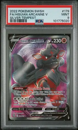2022 Pokemon Silver Tempest Hisuian Arcanine V FULL ART HOLO RARE PSA 9 MINT 179 - Image 1