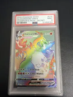 2020 POKEMON CHAMPION'S PATH CHARIZARD VMAX FULL ART SECRET RARE 074/073 PSA 9 - Image 1