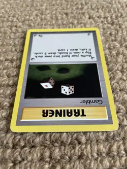 1999 Pokemon Unlimited Base Set Fossil Gambler Trainer Card Good Condition - Image 3