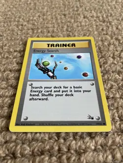 1999 Pokemon Unlimited Base Set Fossil Energy Search Trainer Card Good Condition - Image 1