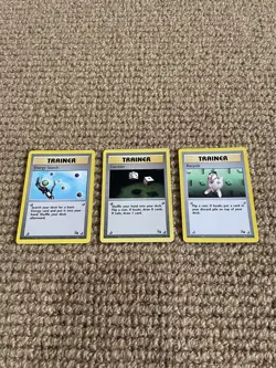 1999 Pokemon Unlimited Base Set Fossil x3 Unique Trainer Card Bundle TCG - Image 1
