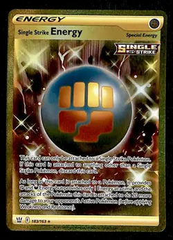 Single Strike Energy Gold Secret Rare Battle Styles 183/163, NM Pokemon Card - Image 1
