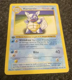 Pokemon Wartortle 42/102 1st Edition Shadowless Base Set Card Unplayed NM PLUS - Image 1