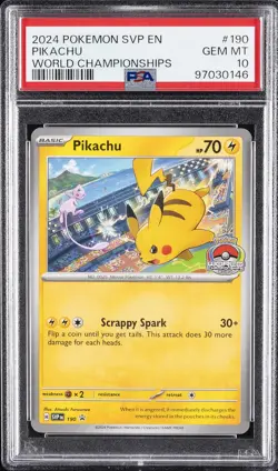 2024 POKEMON SVP EN-SV BLACK STAR PROMO WORLD CHAMPIONSHIPS #190 PIKACHU PSA 10 - Image 1