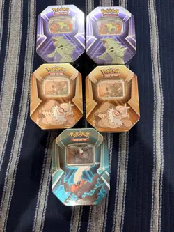 LOT OF 5 Pokemon TCG Triple Whammy Tin TYRANITAR SLAKING DARKRAI NEW SEALED - Image 1