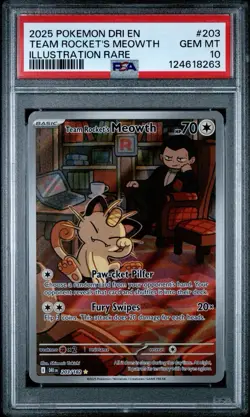 2025 POKEMON DRI EN-DESTINED RIVALS #203 TEAM ROCKET'S MEOWTH PSA 10 - Image 1