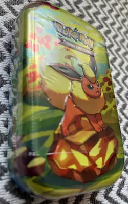 Pokemon Scarlet & Violet Prismatic Evolutions Mini Tin Flareon New Sealed💥 - Image 2
