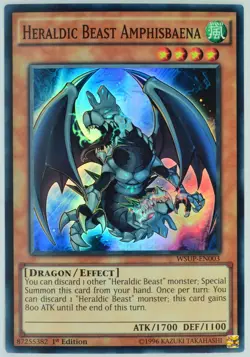 Yugioh Heraldic Beast Amphisbaena WSUP-EN003 Super Rare 1st Edition - Image 1