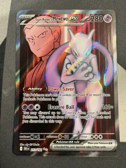 Pokemon TCG Destined Rivals Team Rockets Mewtwo EX Ultra Rare Card 213/182 - Image 1