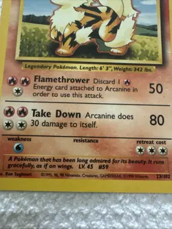 ARCANINE Pokemon Card - WOTC 1st Edition Base Set Shadowless 23/102 MP LP - Image 2