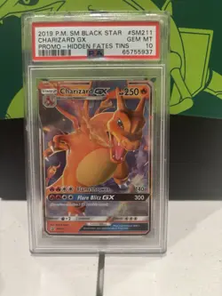 2019 Pokemon Charizard GX SM211 HOLO Hidden Fates Tins Promo Graded PSA 10 - Image 1