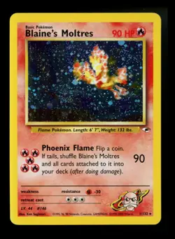 Blaine's Moltres 1/132 Gym Heroes 2000 Holo Rare SWIRL WOTC Pokemon Card TCG - Image 1