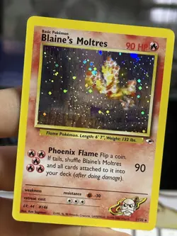 Blaine's Moltres 1/132 Gym Heroes 2000 Holo Rare SWIRL WOTC Pokemon Card TCG - Image 4