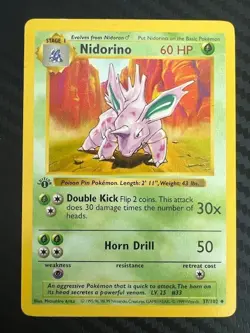Pokemon TCG Nidorino Base Set 1st Edition Shadowless Uncommon 37/102 LP - Image 1